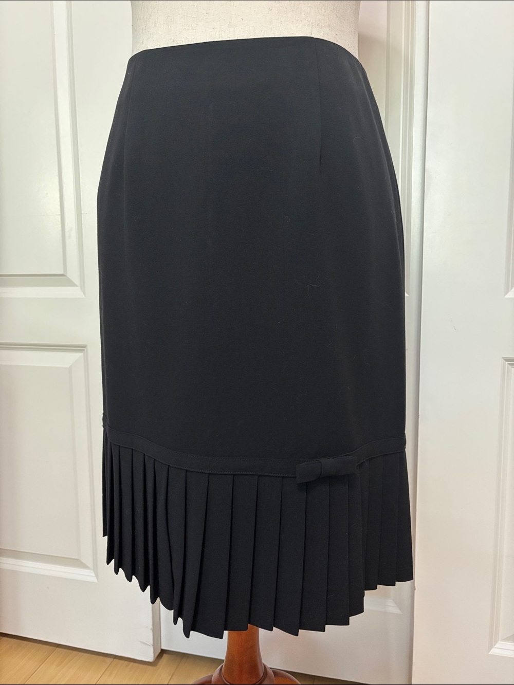 Black Pleated Hem Women's A line Office Skirt